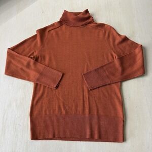 Victor Alfaro Sweater Mens Small Orange Tight Knit Turtleneck Wool Pullover